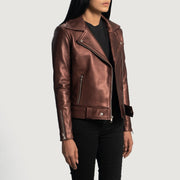 
Maroon Sheepskin Leather Biker Jacket - Takaa istuvilla olkapäillä ja siistillä helmalla