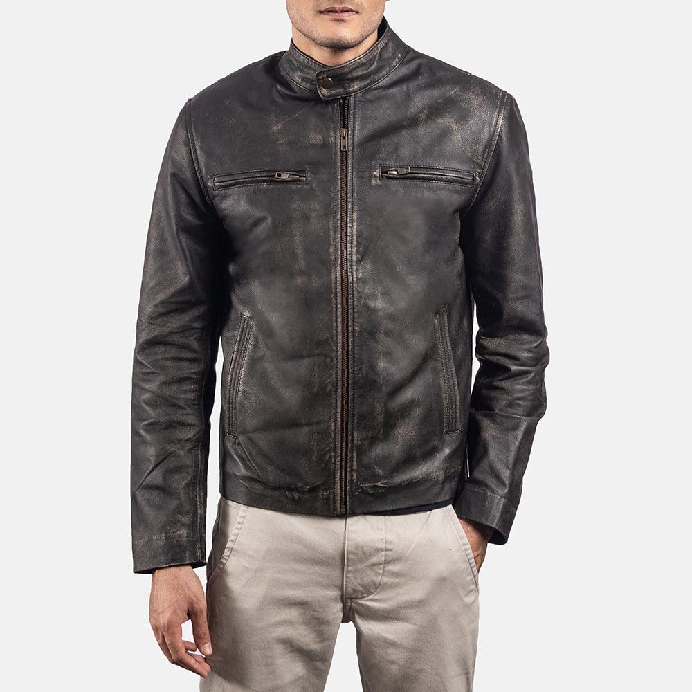 Rustic Nahkainen Biker-takki Miehille – alternate product view 3