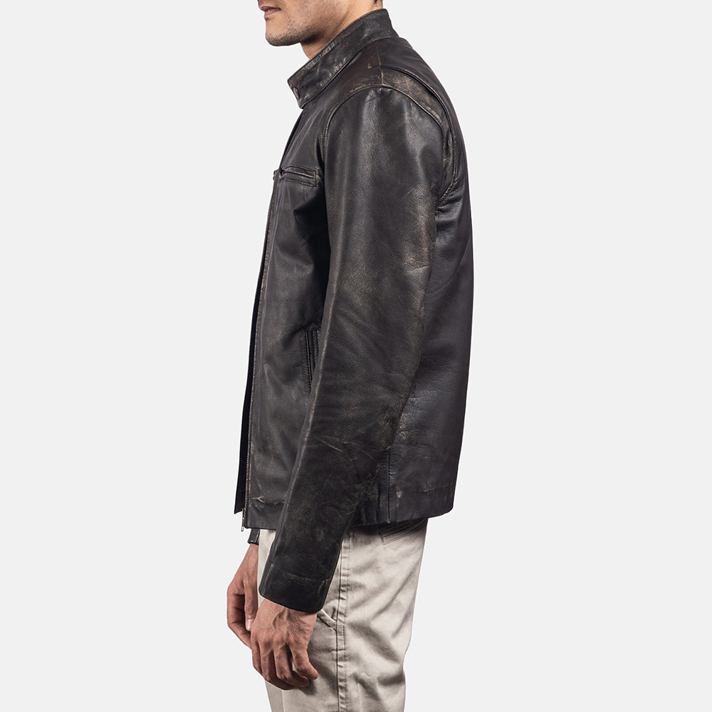 Rustic Nahkainen Biker-takki Miehille – alternate product view 4