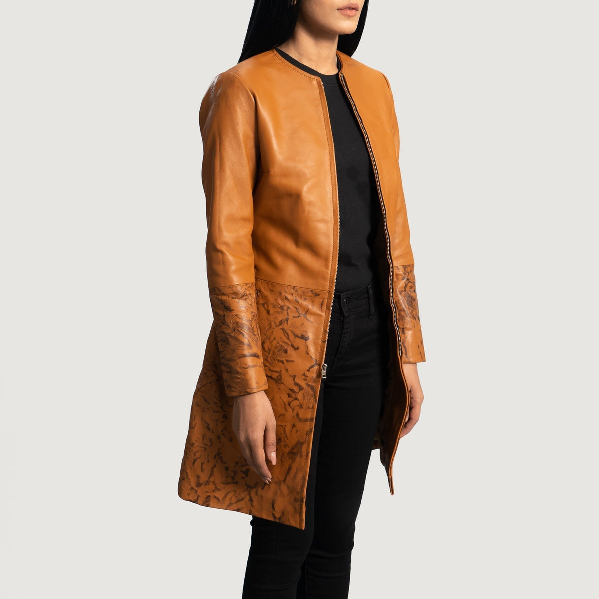 
Tan Brown Sheepskin Dip &Amp; Dye Leather Coat - Takaa istuvilla olkapäillä ja siistillä helmalla