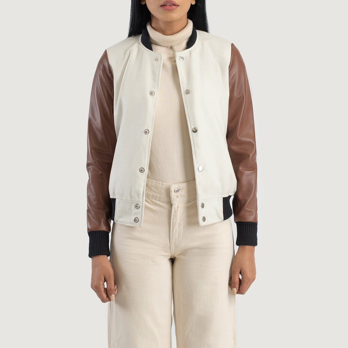 
Rib Knit & Hem Craftsmanship Construction Detail on Savant Green Hybrid Varsity Jacket