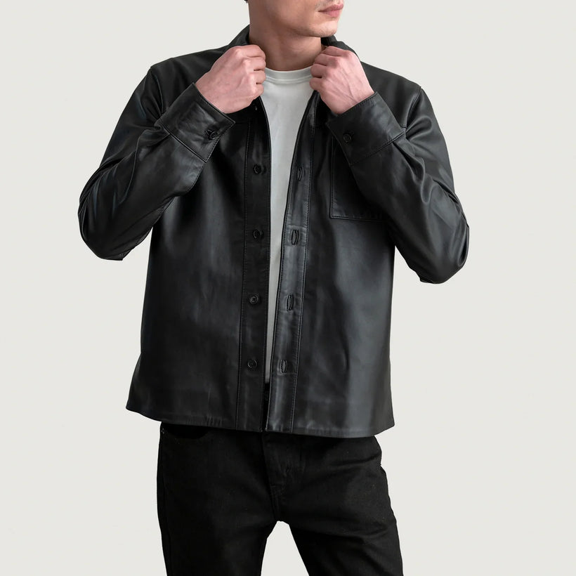 Scout Musta Leather Shirt Miehille