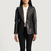 Women's Selina Musta Nahkainen Bleiseri Naisille in Black Sheepskin Leather - Front Profile View &amp; Tailored Silhouette | Buy Online