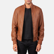 Men's Shane Ruskea Nahkainen Pommitakki Miehille in Brown Sheepskin Leather - Front Profile View &amp; Tailored Silhouette | Buy Online