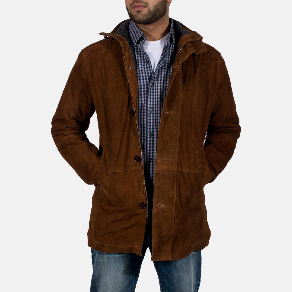 Men's Sheriff Ruskea Mokkanahkatakki Miehille in Brown Goatskin Suede - Front Profile View &amp; Tailored Silhouette | Buy Online
