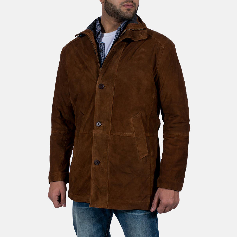 Men's Sheriff Ruskea Mokkanahkatakki Miehille - Lateral Side Profile View Showing Sleeve Cut &amp; Athletic Taper Fit