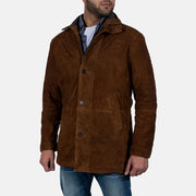Men's Sheriff Ruskea Mokkanahkatakki Miehille - Lateral Side Profile View Showing Sleeve Cut &amp; Athletic Taper Fit
