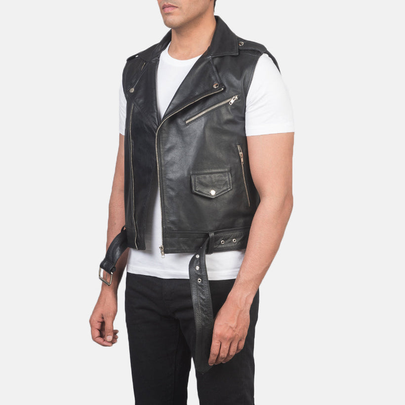 Sullivan Musta Leather Biker Vest Miehille