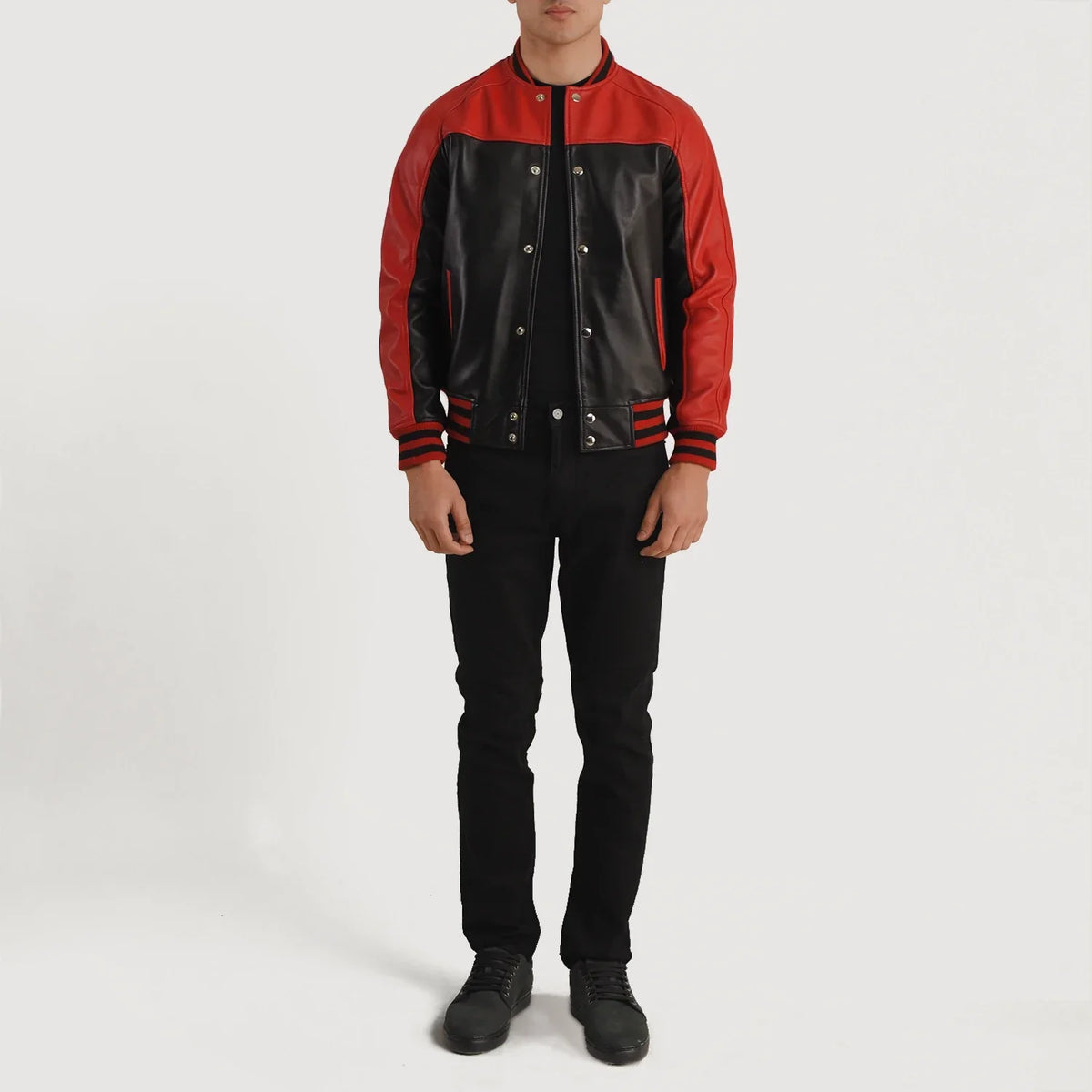 Terrance Musta Varsity Nahkatakki Miehille – alternate product view 5