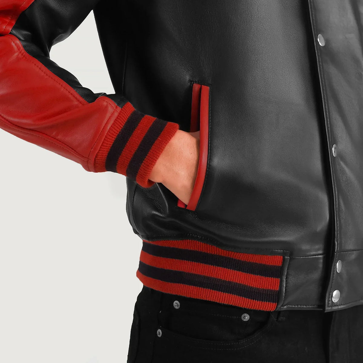 Terrance Musta Varsity Nahkatakki Miehille – alternate product view 6