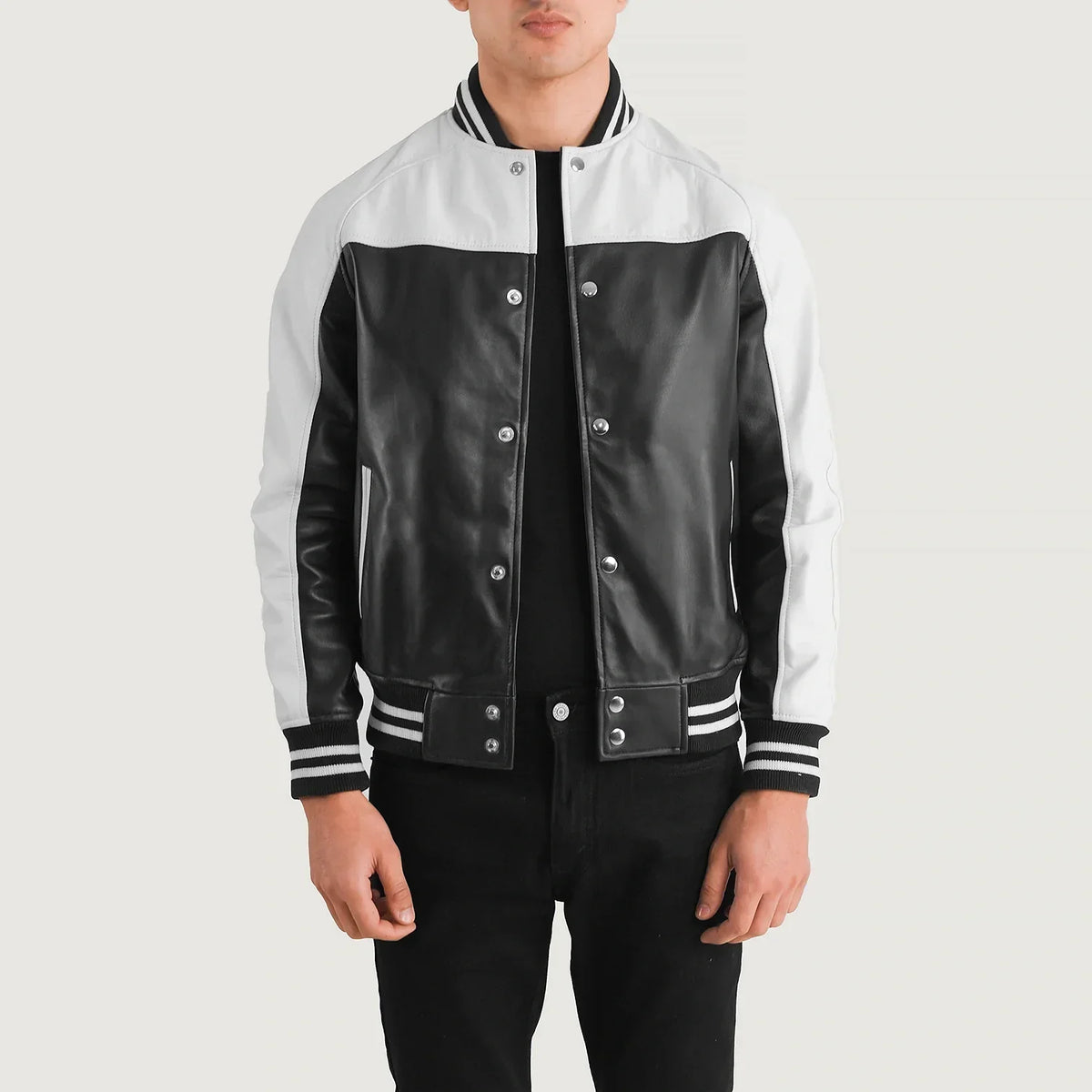 Terrance Musta Varsity Nahkatakki Miehille – alternate product view 1