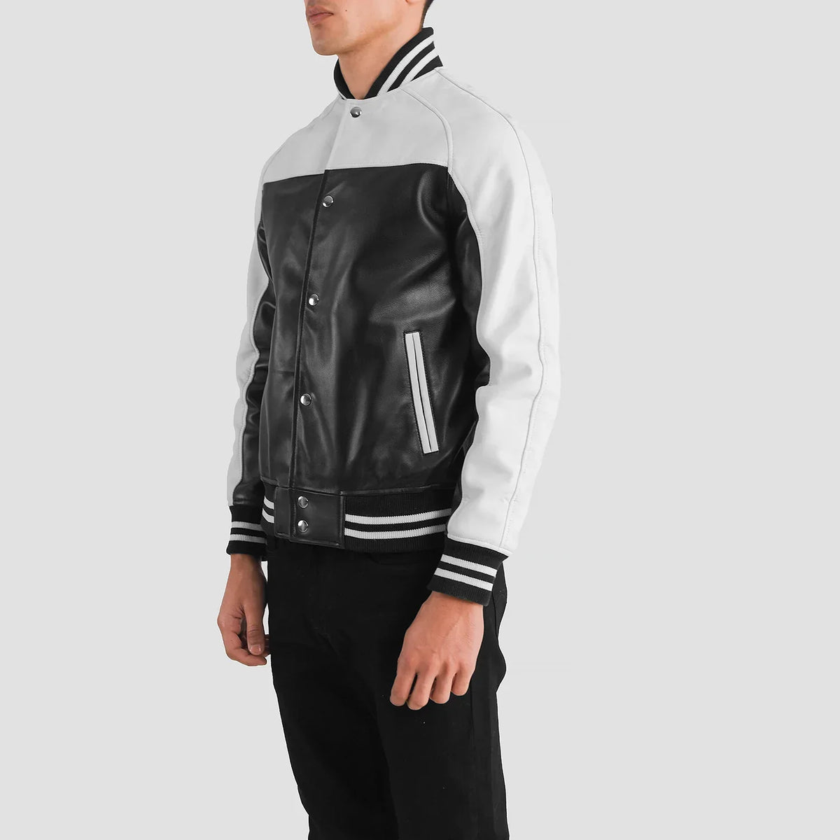 Terrance Musta Varsity Nahkatakki Miehille – alternate product view 2