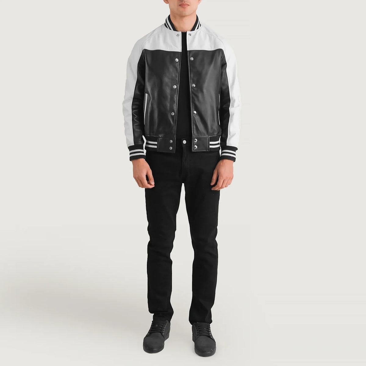 Terrance Musta Varsity Nahkatakki Miehille – alternate product view 3