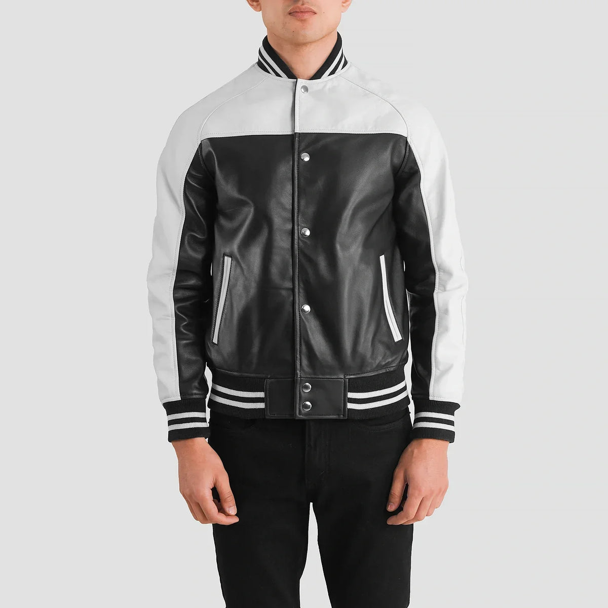 Terrance Musta Varsity Nahkatakki Miehille – alternate product view 4