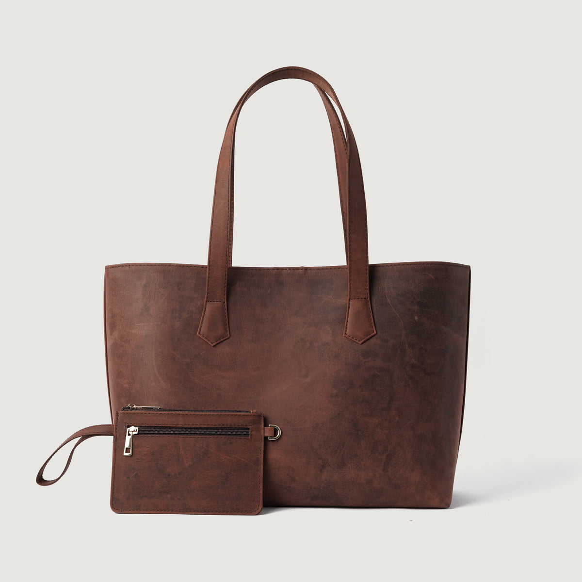 
The Bianca Vintage Distressed Brown Leather Tote Bag For Women in Distressed Brown Full-Grain Leather - Full Exterior Edestä ja räätälöity siluetti | Osta verkosta