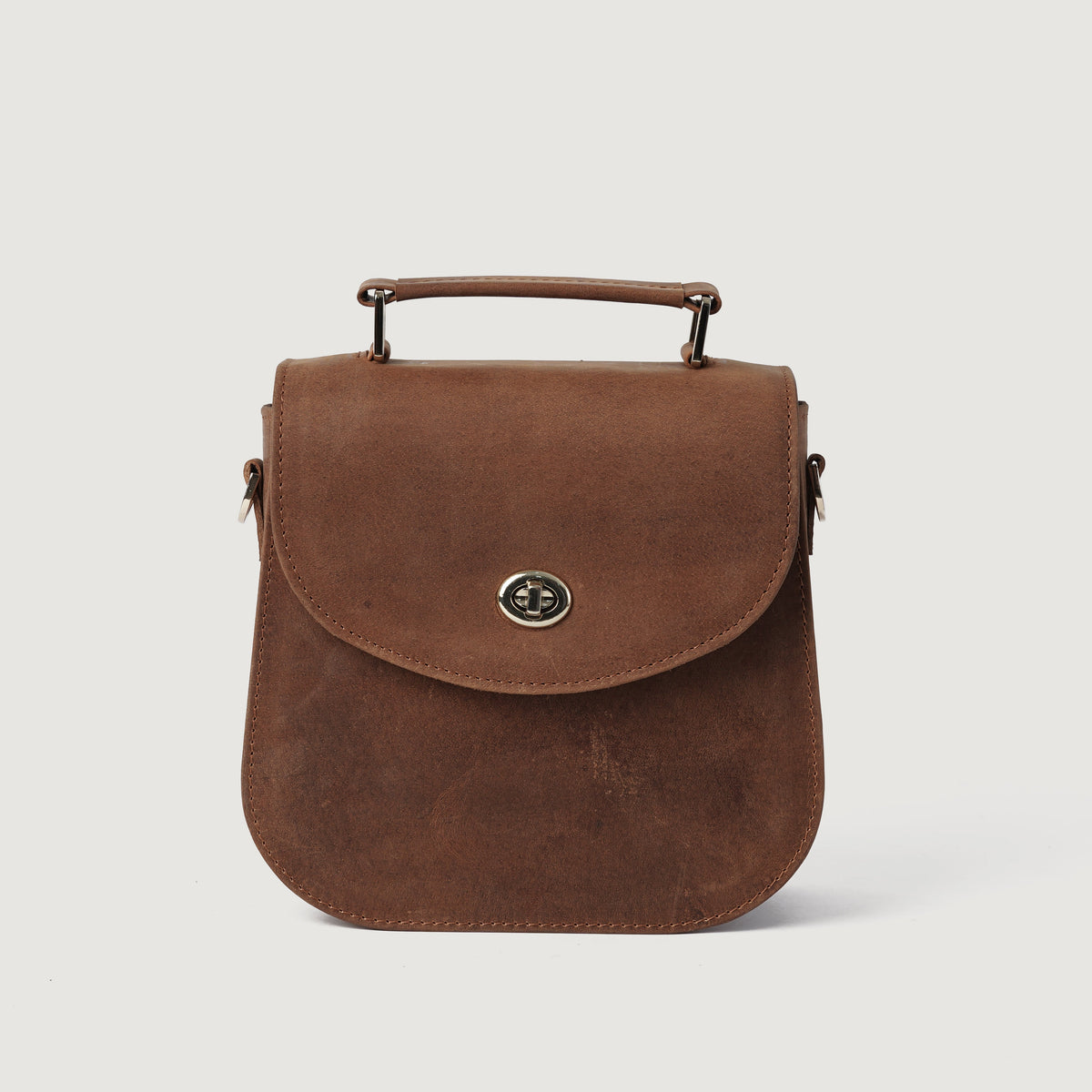
The Sandra Vintage Vaaleanruskea Leather Saddle Bag For Women - Rakenteellinen sivuprofiili ja tilavuus