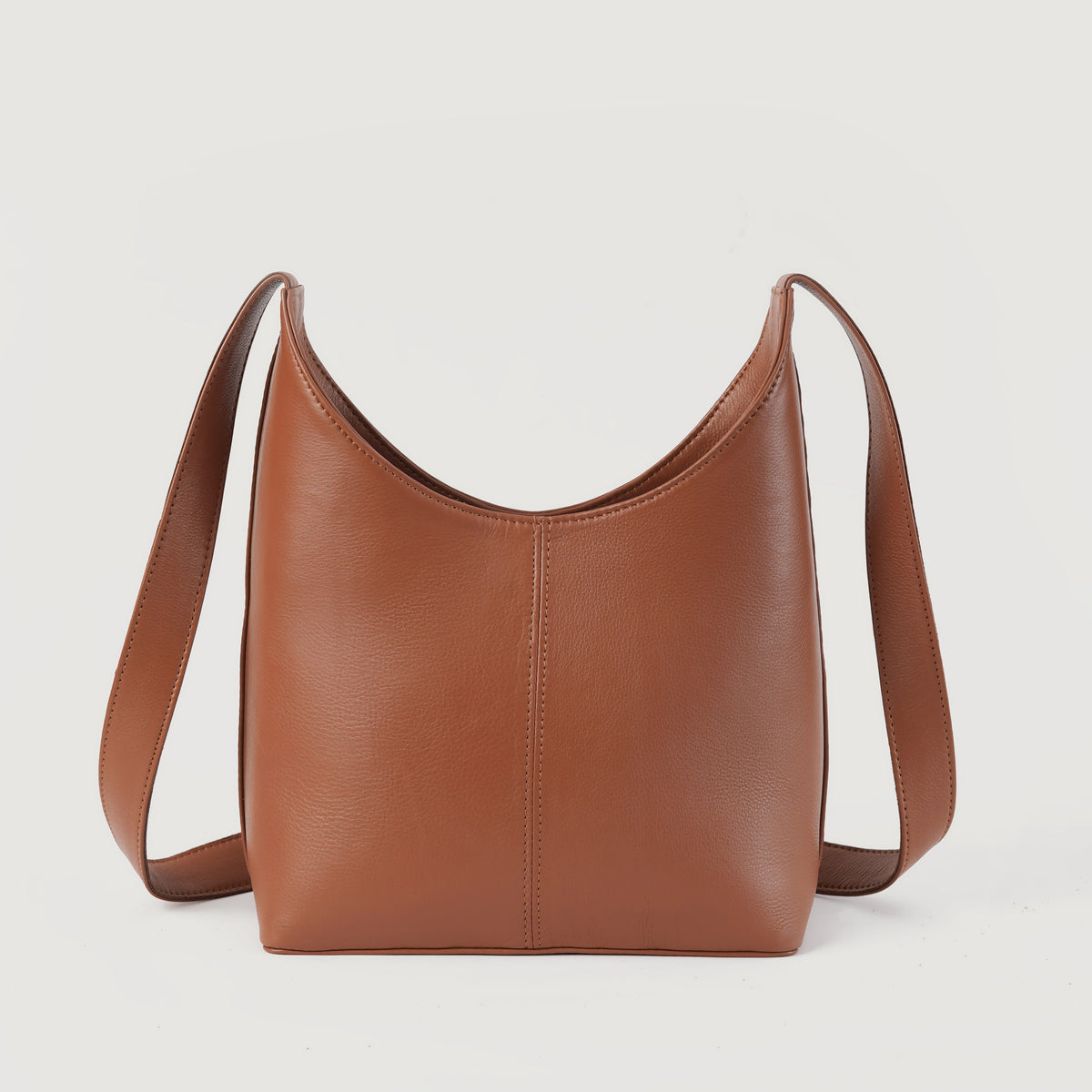 Close-Up Detail of Classic Collar & Heavy-Duty Zipper Hardware on The Stefani Brown Leather Hobo Bag For Women