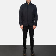 Men's Thomas Musta Wool Nahkatakki Miehille - Lateral Side Profile View Showing Sleeve Cut &amp; Athletic Taper Fit