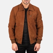 Men's Tomchi Vaaleanruskea Suede Nahkatakki Miehille in Brown Goatskin Suede - Front Profile View &amp; Tailored Silhouette | Buy Online