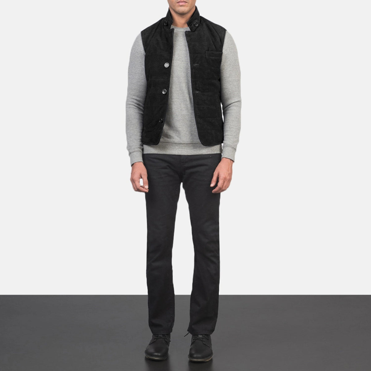 Men's Tony Musta Suede Vest Miehille - Lateral Side Profile View Showing Sleeve Cut &amp; Athletic Taper Fit