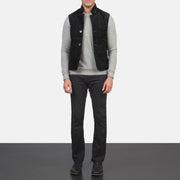 Men's Tony Musta Suede Vest Miehille - Lateral Side Profile View Showing Sleeve Cut &amp; Athletic Taper Fit