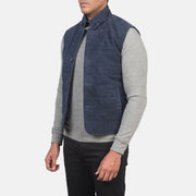 
Blue Goatskin Suede Leather Vest - Takaa istuvilla olkapäillä ja siistillä helmalla