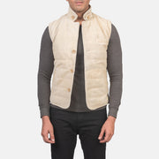Men's Tony Off-White Suede Vest Miehille in Off-White Goatskin Suede - Front Profile View &amp; Tailored Silhouette | Buy Online