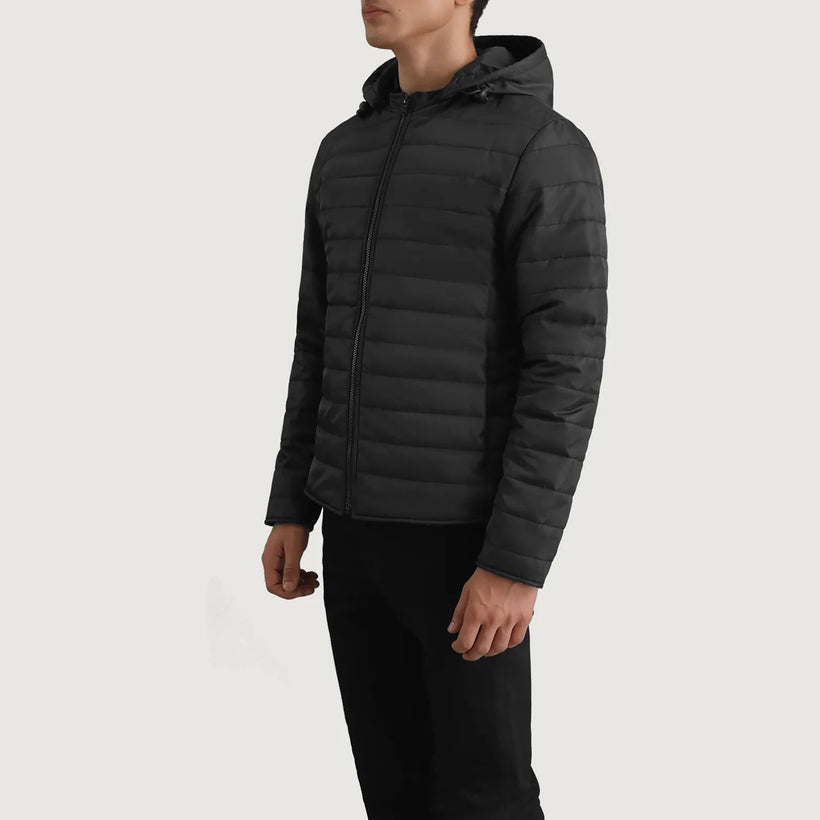 Tyler Musta Hooded Puffer Nahkatakki Miehille