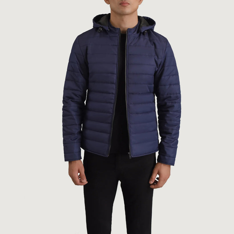 Tyler Sininen Hooded Puffer Nahkatakki Miehille
