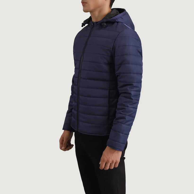 Tyler Sininen Hooded Puffer Nahkatakki Miehille