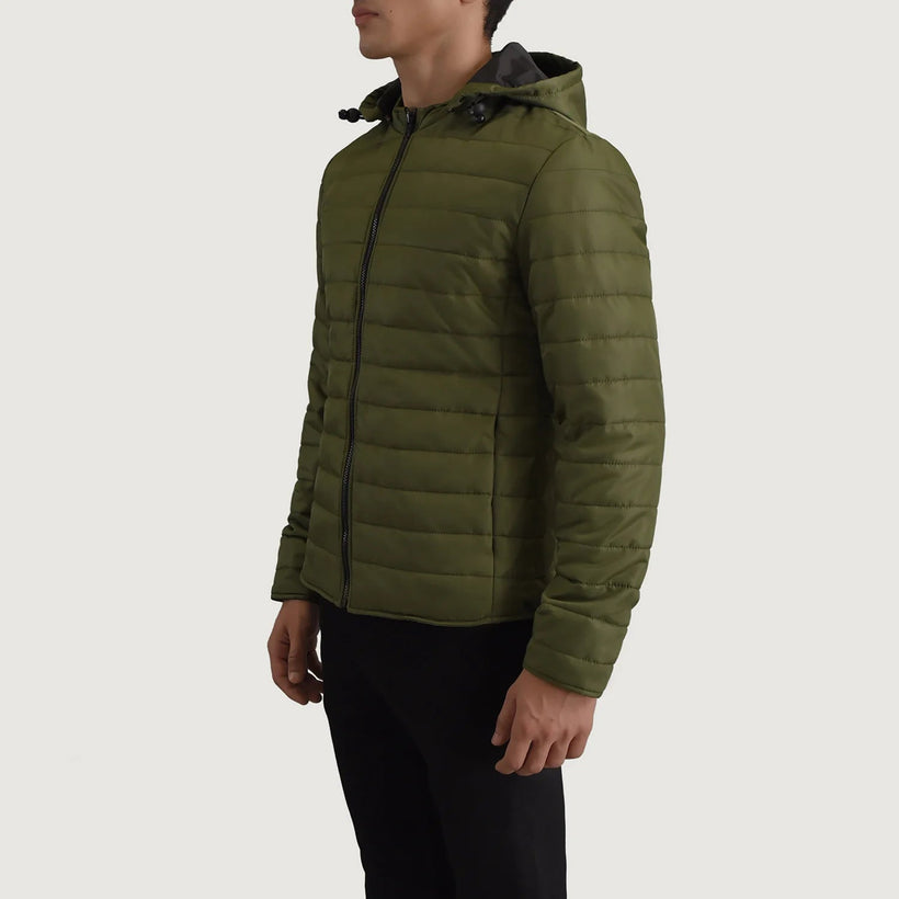 Tyler Vihreä Hooded Puffer Nahkatakki Miehille
