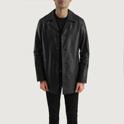 
Black Cowhide (Lt-071) leather Coat - Takaa istuvilla olkapäillä ja siistillä helmalla