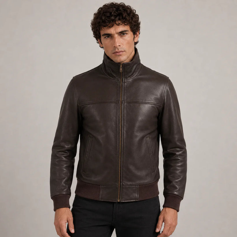 Dark Ruskea Sheepskin Nahkainen Pommitakki Miehille