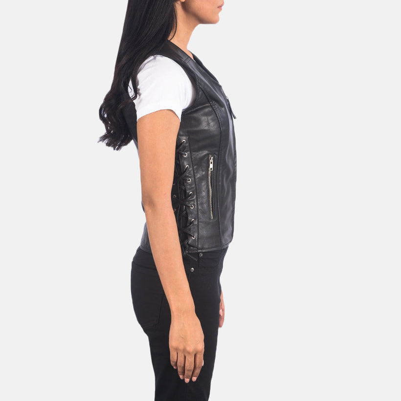 Vanda Musta Leather Biker Vest Naisille