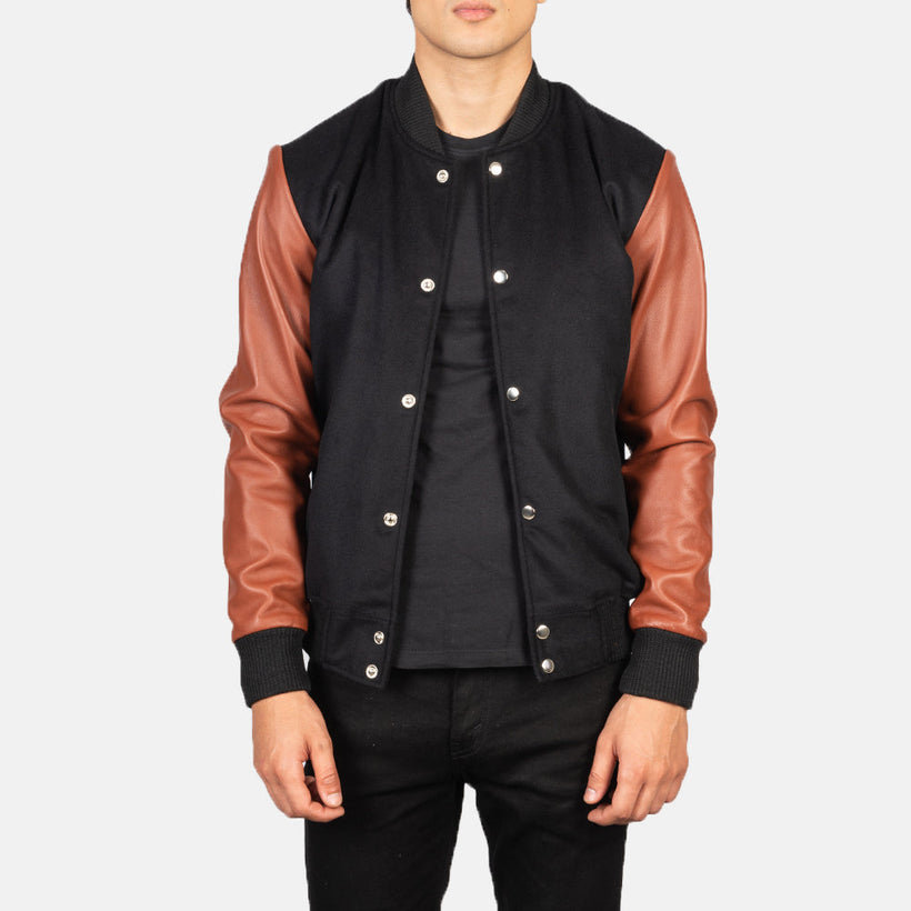 Vaxton Ruskea & Musta Hybrid Varsity Nahkatakki Miehille