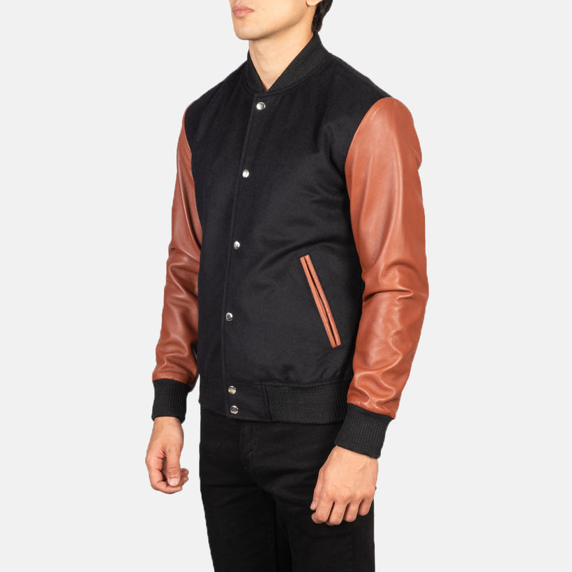 Vaxton Ruskea & Musta Hybrid Varsity Nahkatakki Miehille