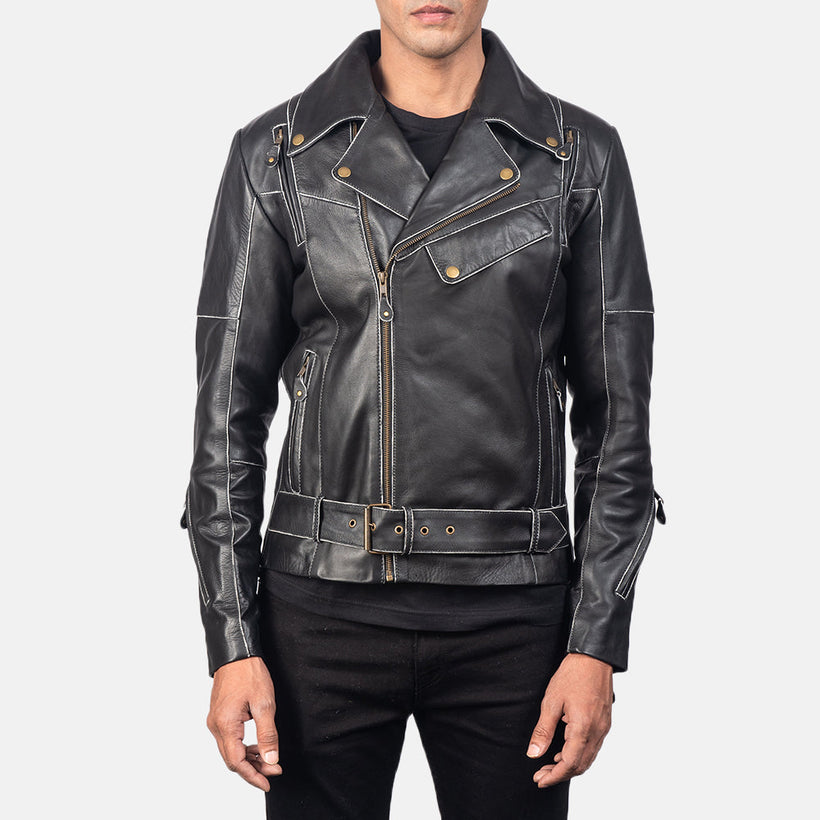 Vincent Musta Nahkainen Biker-takki Miehille