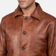 Waffle Ruskea Nahkatakki Miehille - Lateral Side Profile View Showing Sleeve Cut &amp; Athletic Taper Fit