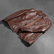 Buttoned &amp; Hem Craftsmanship Construction Detail on Waffle Ruskea Nahkatakki Miehille