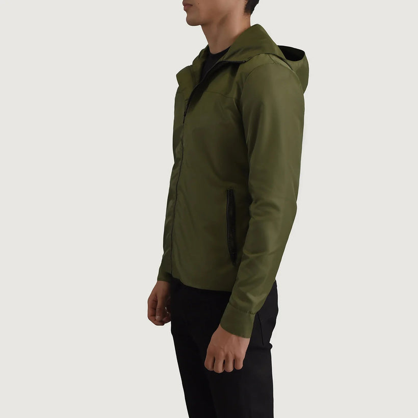 Wesley Vihreä Hooded Windbreaker Nahkatakki Miehille