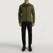 
Wesley Vihreä Hooded Windbreaker Nahkatakki Miehille - Sivuprofiili ergonomisella hihanleikkauksella