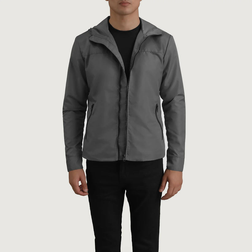 Wesley Grey Hooded Windbreaker Nahkatakki Miehille