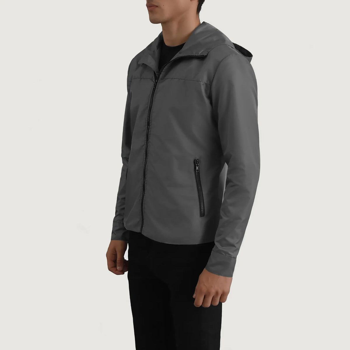 
Grey Full-Grain Leather Hooded Jacket - Takaa istuvilla olkapäillä ja siistillä helmalla