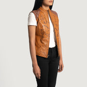 
Tan Brown Sheepskin Dip &Amp; Dye Leather Vest - Takaa istuvilla olkapäillä ja siistillä helmalla