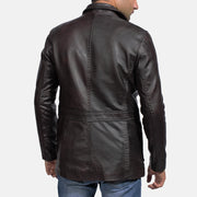 Men's Wine Musta Nahkainen Bleiseri Miehille - Lateral Side Profile View Showing Sleeve Cut &amp; Athletic Taper Fit
