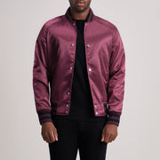 Xander Maroon Varsity Nahkatakki Miehille - Lateral Side Profile View Showing Sleeve Cut &amp; Athletic Taper Fit
