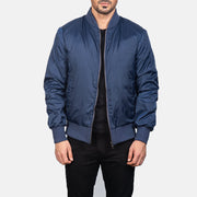Men's Zack Sininen Nahkainen Pommitakki Miehille in Blue Nylon - Front Profile View &amp; Tailored Silhouette | Buy Online