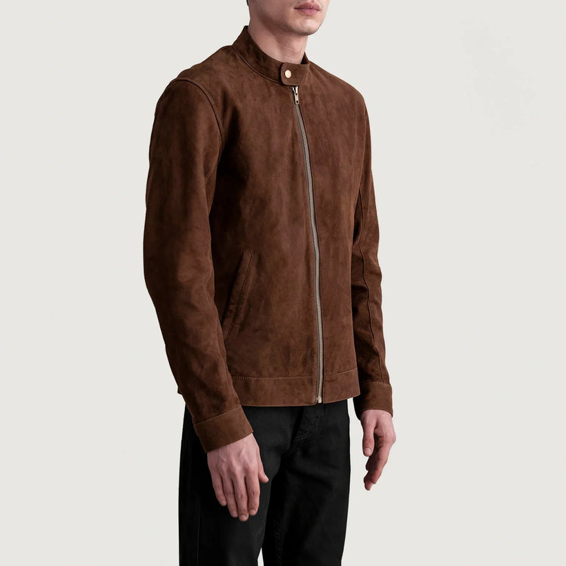 Zen Ruskea Suede Nahkainen Biker-takki Miehille