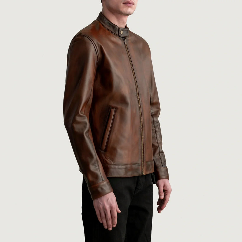Zen Distressed Ruskea Nahkainen Biker-takki Miehille