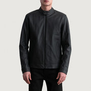 Zen Matte Musta Nahkainen Biker-takki Miehille - Lateral Side Profile View Showing Sleeve Cut &amp; Athletic Taper Fit